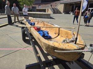 closeup of dugout canoe