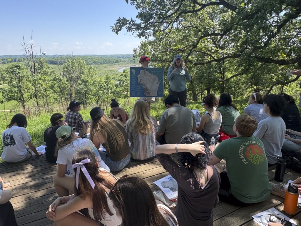 Students at an overlook learning about Wisconsin geology